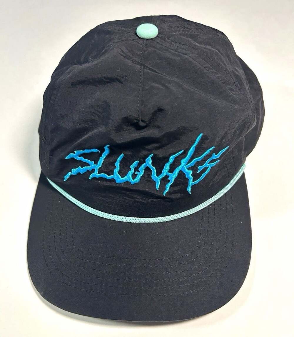 SLUNKS BRAND Black/Blue Adjustable Snapback Hat Cap w/ Blue Logo